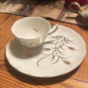 Lefton China snack plate and cup set in the "Wheat" pattern circa 1958